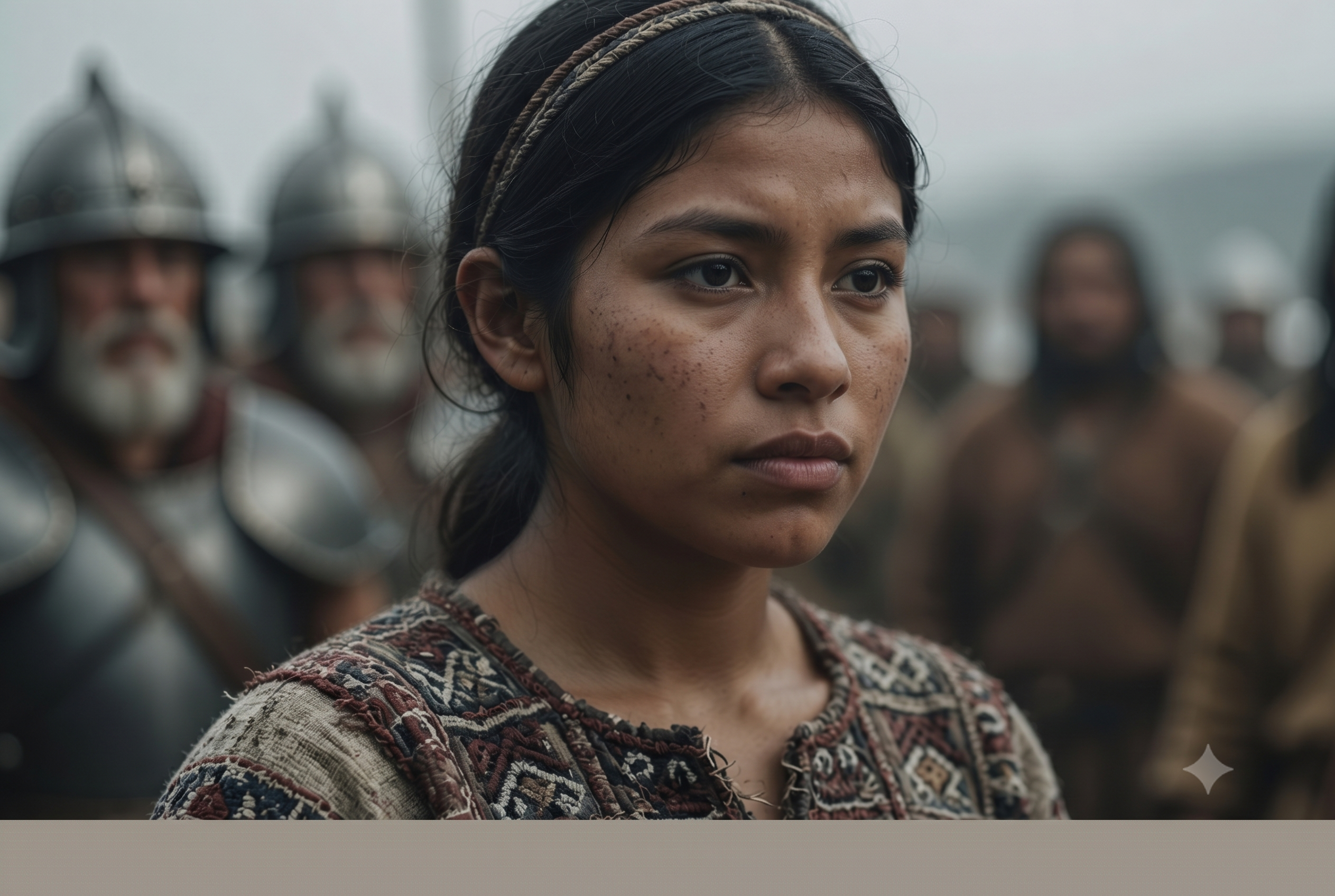 Scène de confrontation et de traduction, Malinche entre Cortés et les émissaires aztèques